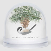 Chickadeon Pine Sprig Weihnachtsfamilie Schneekugeln (Vorderseite)