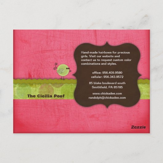Chickadep {pink} Haarbogen Postkarte (Rückseite)