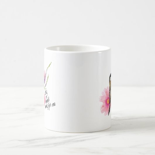 Chickadeschwarze Wasserfarbe mit Sprichwort Kaffeetasse (Mittel)