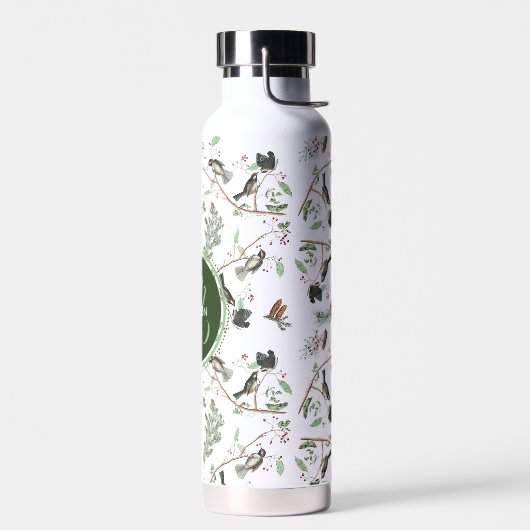 Chickadevögel Berries & Pinecones Mit Monogramm Trinkflasche (Links)