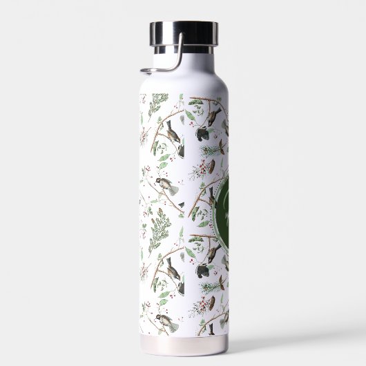 Chickadevögel Berries & Pinecones Mit Monogramm Trinkflasche (Rechts)