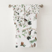 Chickadevögel Berries & Pinecones Wasserfarbe Badhandtuch Set (Insitu)