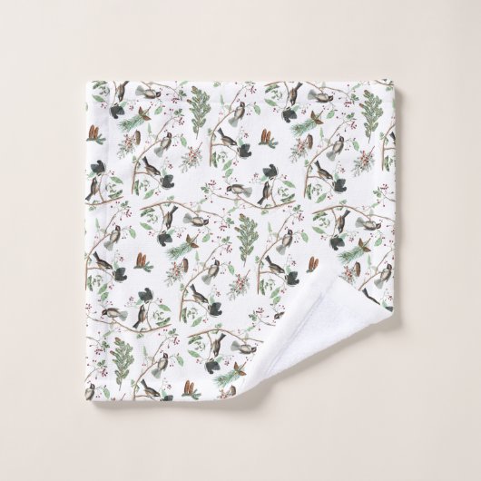 Chickadevögel Berries & Pinecones Wasserfarbe Badhandtuch Set (Waschlappen)