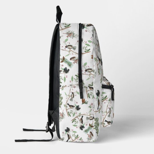 Chickadevögel Berries & Pinecones Wasserfarbe Bedruckter Rucksack (Links)