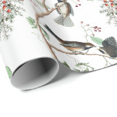 Chickadevögel Berries & Pinecones Wasserfarbe Geschenkpapier (Rolleneckpunkt)