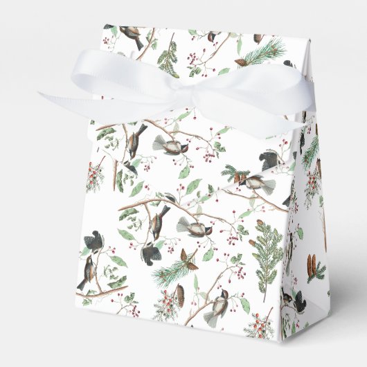 Chickadevögel Berries & Pinecones Wasserfarbe Geschenkschachtel (Vorderseite)