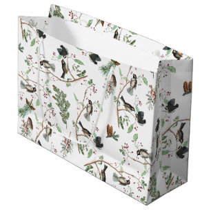Chickadevögel Berries & Pinecones Wasserfarbe Große Geschenktüte