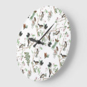 Chickadevögel Berries & Pinecones Wasserfarbe Große Wanduhr (Winkel)