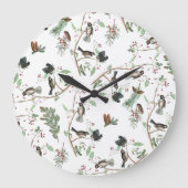 Chickadevögel Berries & Pinecones Wasserfarbe Große Wanduhr (Vorderseite)