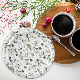 Chickadevögel Berries & Pinecones Wasserfarbe Pappteller