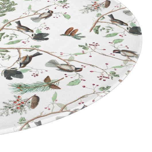 Chickadevögel Berries & Pinecones Wasserfarbe Schneidebrett (Ecke)