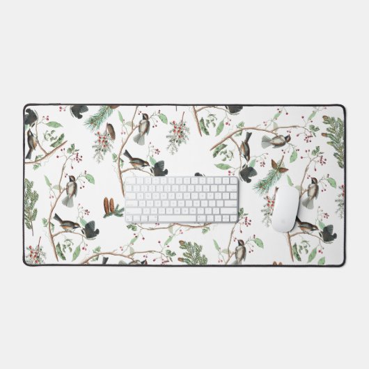 Chickadevögel Berries & Pinecones Wasserfarbe Schreibtischunterlage (Tastatur & Maus)