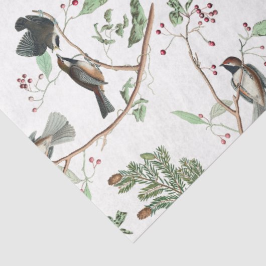 Chickadevögel Berries & Pinecones Wasserfarbe Seidenpapier (Ausschnitt)