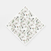 Chickadevögel Berries & Pinecones Wasserfarbe Serviette (Ecke)