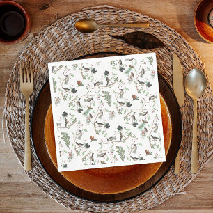 Chickadevögel Berries & Pinecones Wasserfarbe Serviette