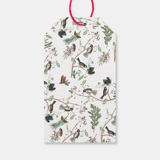 Chickadevögel Berries & Pinecones Weihnachten Geschenkanhänger (Rückseite)