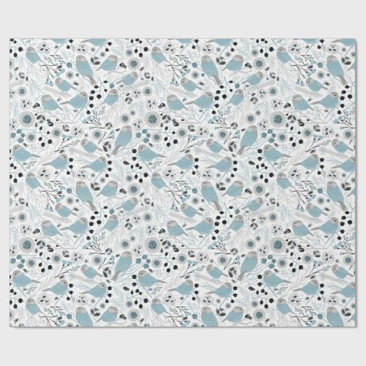 Chickadevögel Niedlich Blaue graue Blume Berries Geschenkpapier (Flach)