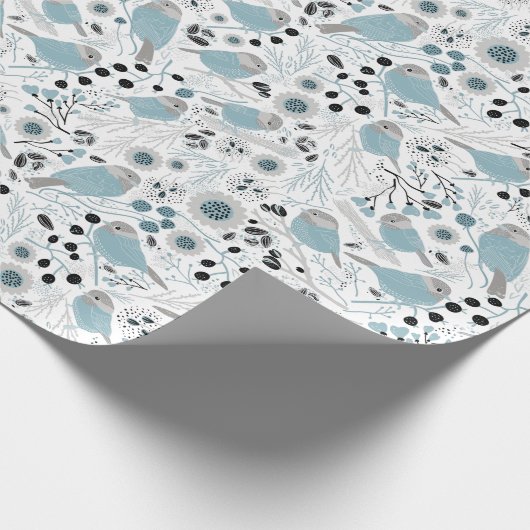 Chickadevögel Niedlich Blaue graue Blume Berries Geschenkpapier (Ecke)
