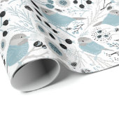 Chickadevögel Niedlich Blaue graue Blume Berries Geschenkpapier (Rolleneckpunkt)