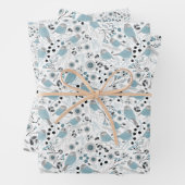 Chickadevögel Niedlich Blaue graue Blume Berries Geschenkpapier Set (Beispiel)