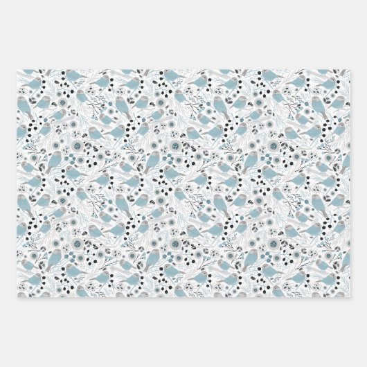 Chickadevögel Niedlich Blaue graue Blume Berries Geschenkpapier Set (Vorderseite)
