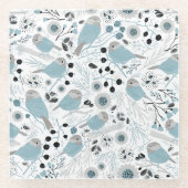 Chickadevögel Niedlich Blaue graue Blume Berries Glasuntersetzer (Vorderseite)