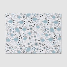 Chickadevögel Niedlich Blaue graue Blume Berries Seidenpapier