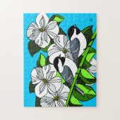 Chickadevögel und Blume Puzzle (Vertikal)