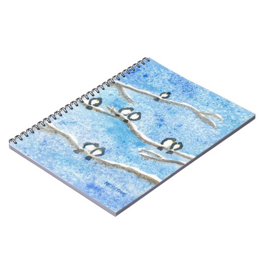 Chickadeweine auf Baumzweigen im Winterschnee Notizblock (Linke Seite)