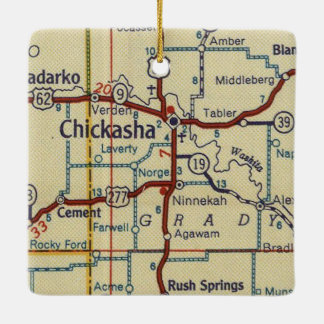 Chickasha OK Vintag Map Keramikornament