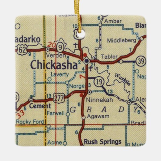 Chickasha OK Vintag Map Keramikornament (Vorderseite)