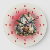 Chicken and Chicken House Farm Große Wanduhr (Vorderseite)