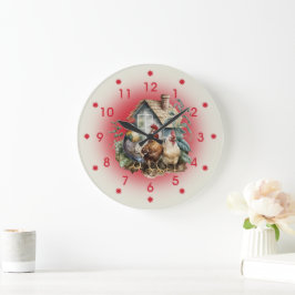 Chicken and Chicken House Farm Große Wanduhr