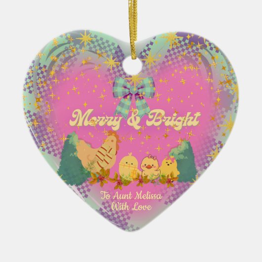 Chicken and Hen Christmas ceramic heart ornament (Vorne)