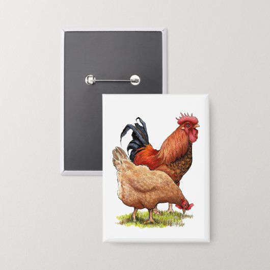 Chicken And Rooster Art, Poultry, Farm Animals Button (Vorderseite/Rückseite)