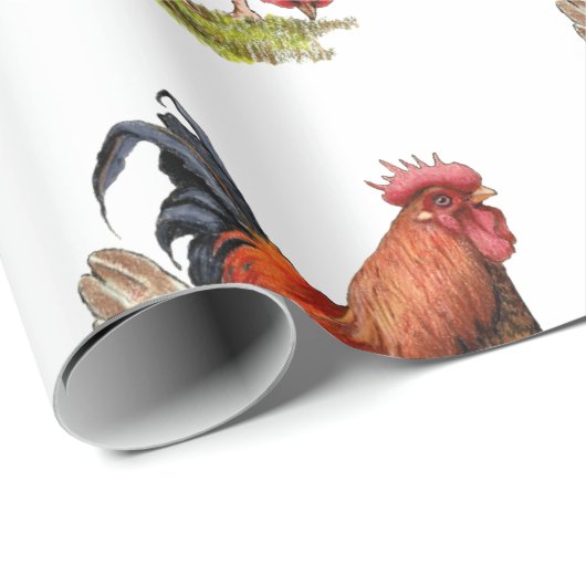 Chicken And Rooster Art, Poultry, Farm Animals Geschenkpapier (Rolleneckpunkt)