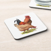 Chicken And Rooster Art, Poultry, Farm Animals Getränkeuntersetzer (Linke Seite)