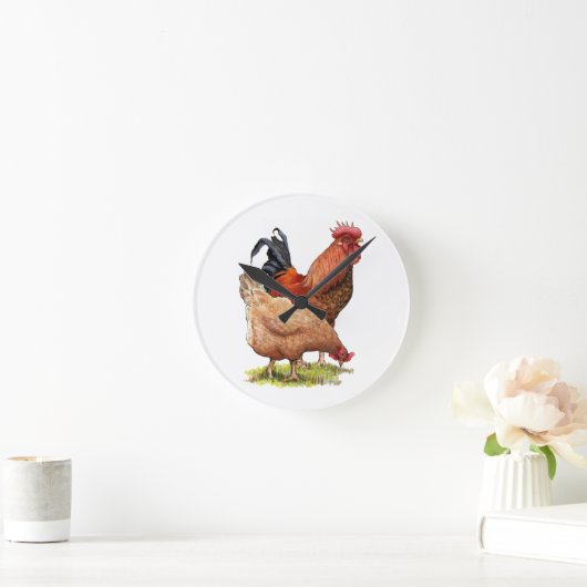 Chicken And Rooster Art, Poultry, Farm Animals Runde Wanduhr (Zuhause)