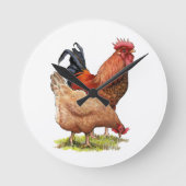 Chicken And Rooster Art, Poultry, Farm Animals Runde Wanduhr (Vorderseite)