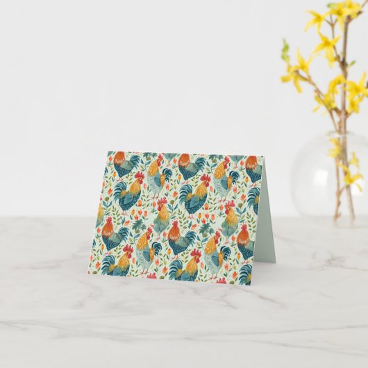 Chicken Art Pattern Inside Template Text Karte (Gelbe Blume)