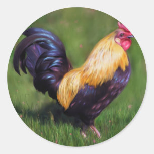 Chicken Art Stuart Bantam Rooster Runder Aufkleber