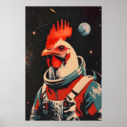 Chicken Astronaut Poster, Chicken Retro Print Poster (Vorne)