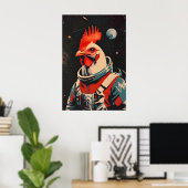 Chicken Astronaut Poster, Chicken Retro Print Poster (Heimbüro)