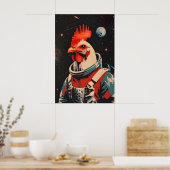 Chicken Astronaut Poster, Chicken Retro Print Poster (Küche)