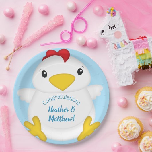 Chicken Baby Dusche Blue Pappteller (Party)
