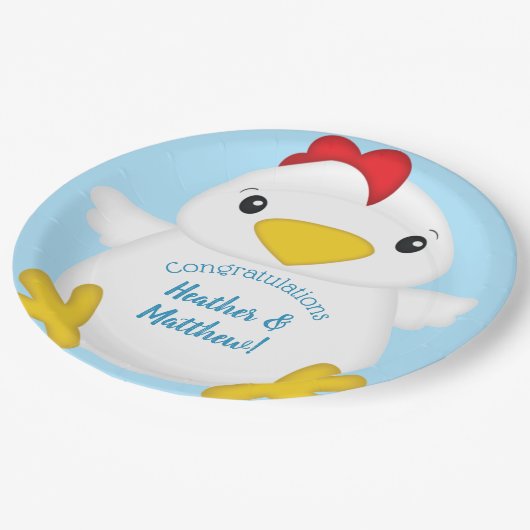 Chicken Baby Dusche Blue Pappteller (Schrägansicht)