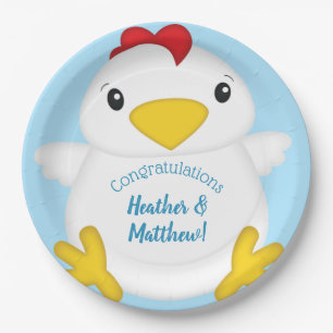 Chicken Baby Dusche Blue Pappteller
