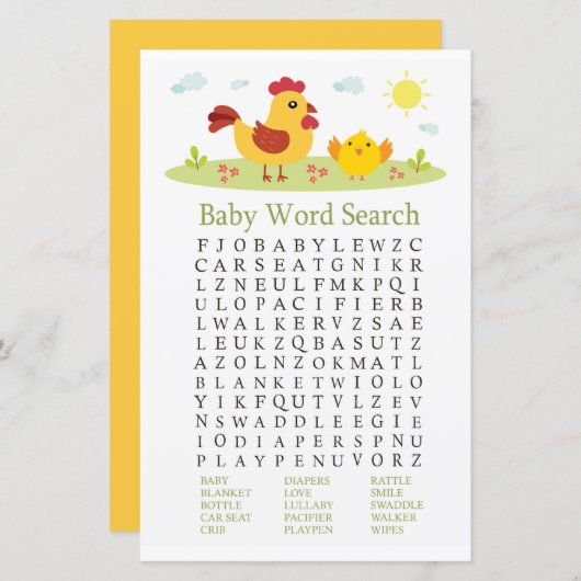 Chicken Baby Shooter Word Search Game (Vorne/Hinten)