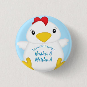 Chicken Baby Shower Blue Boy Button