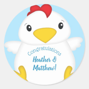 Chicken Baby Shower Blue Boy Runder Aufkleber